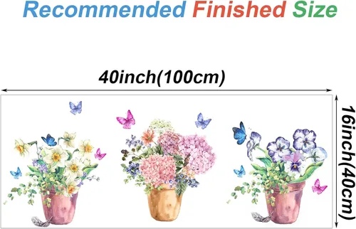 Vista 7 de Maydahui Calcomanías de pared coloridas para macetas de mariposa (40 x 16 pulgadas), calcomanías de pared para cocina, sala de estar, dormitorio