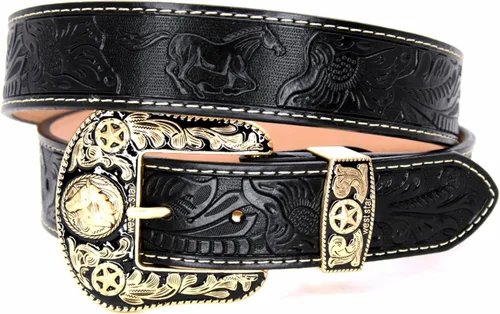 Vista 12 de Western Cowboy - Cinturón de cuero genuino con hebilla grabada, estilo country rodeo para hombre 8052 2cocodrilo Cf
