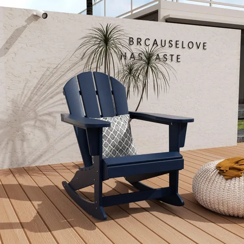 Vista 29 de WO Home Furniture Silla Mecedora de Patio Moderna para Exteriores HDPE Resistente a UV y Clima (Negro)