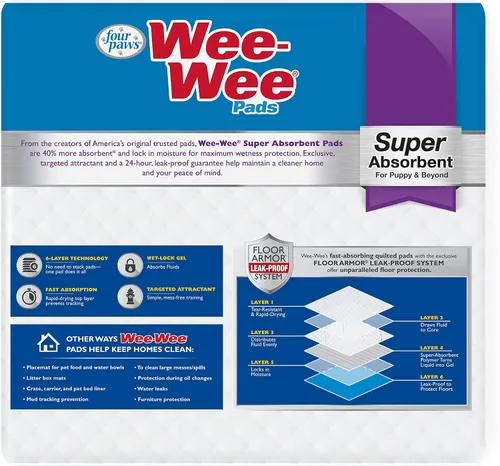 Vista 8 de Four Paws Wee-Wee Tapetes entrenadores superabsorbentes para perros y cachorros, 24 x 24 pulgadas (75 unidades)