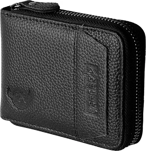 Vista 26 de Admetus - Cartera de piel auténtica para hombre con cremallera, plegable