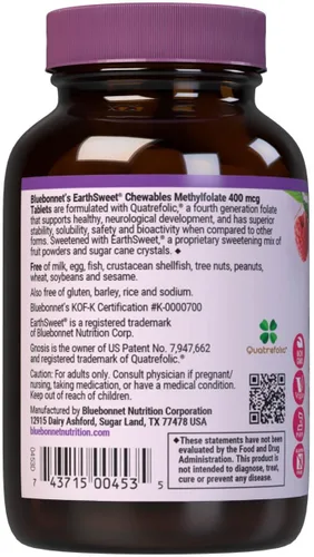 Vista 3 de Bluebonnet Earth Sweet Cellular Active Methylfolate 400 mcg comprimidos masticables, 90