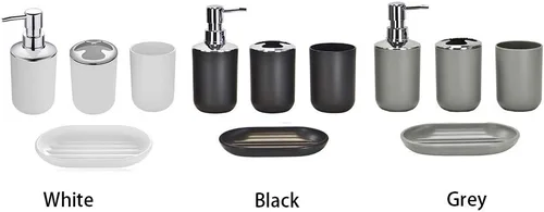 Vista 6 de Juego de accesorios de baño de plástico, colección de 4 piezas, accesorios de baño, incluye soporte para cepillos de dientes, taza para cepillos