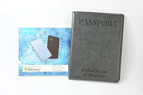 Vista 3 de Skywin Passport Holder (Grey) with Tracker Finder Combo - Passport Case Organizer + Easily Find Your Passport Compatible With Apple iOS, Passport