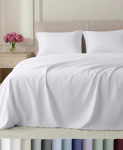 Vista 16 de California Design Den Juego de sábanas de lujo tamaño Queen, 800 hilos, 100% satén de algodón para cama tamaño Queen, juego de ropa de cama con Beige