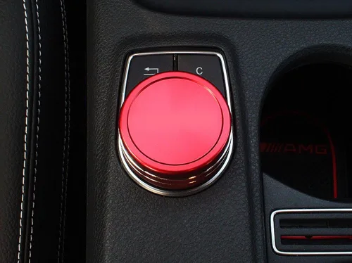 Vista 9 de iJDMTOY Cubierta de rueda de aluminio anodizado rojo para consola central de control de mando compatible con Mercedes A B C E S CLA GLA GLK ML GL