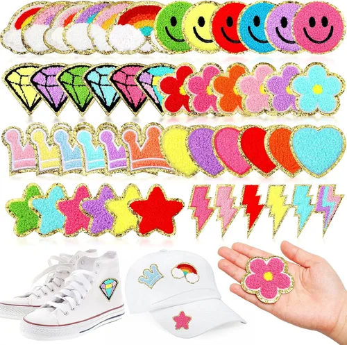 Vista 8 de 48 parches autoadhesivos para planchar, parches bordados de chenilla, parches para coser, apliques de Papá Noel, muñeco de nieve, pan de jengibre