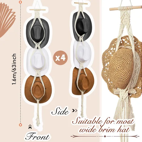 Vista 2 de Organizador de sombreros bohemio para colgar en la pared, ganchos de madera para colgar en la pared, para colgar en la pared, para colgar sombreros