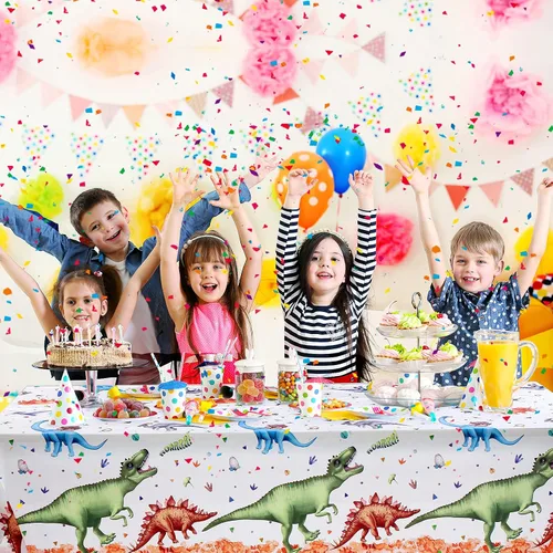 Vista 7 de Tatuo 3 manteles de dinosaurio de acuarela de 54 x 108 pulgadas, decoración de mesa de plástico de dinosaurio, desechable, impermeable, mantel
