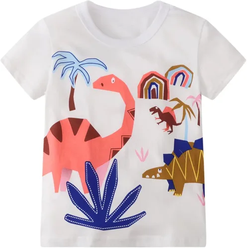 Vista 3 de ALI SEA Camisetas de verano para niñas, de algodón, manga corta, cuello redondo, 3 paquetes, 2-7 años