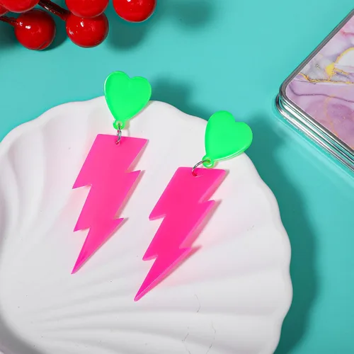 Vista 8 de Hot Pink 80s Earrings for Retro Party - Neon Lightning Bolt Heart Earrings for 90s 80s Halloween Costume - Acrylic Neon Earring Jewelry for Women
