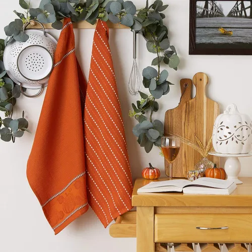 Vista 3 de DII Fall Harvest - Juego de toallas de cocina, naranja quemado, 18 x 28 pulgadas, 3 piezas Burnt orange
