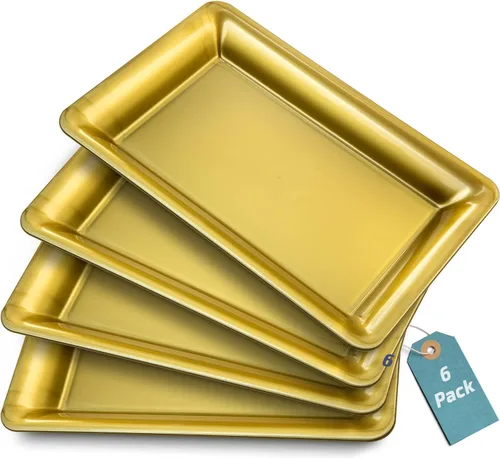 Vista 17 de Bandeja de Servir de Plástico Transparente (Paquete de 4) Bandejas y Platos Desechables Transparentes con Borde Dorado para Servir Alimentos