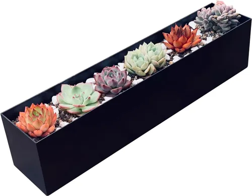 Vista 7 de Maceta moderna de canal de metal - Maceta rectangular para suculentas - Macetas para alféizar de 32" - Decorativa para interior/exterior, mesa