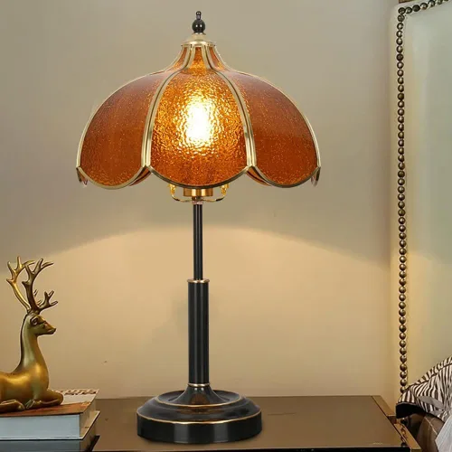 Vista 7 de Bedside Table Lamp Vintage Glass Table Lamp Bedroom Study Living Room Brass Stained Nightstand Lamps(White,Large)