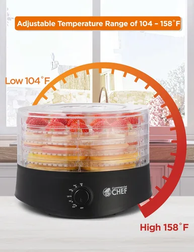 Vista 5 de Commercial Chef Deshidratador de alimentos, cinco bandejas de plástico sin BPA de 9.25 pulgadas, deshidrata y seca carne, frutas, verduras y cecina