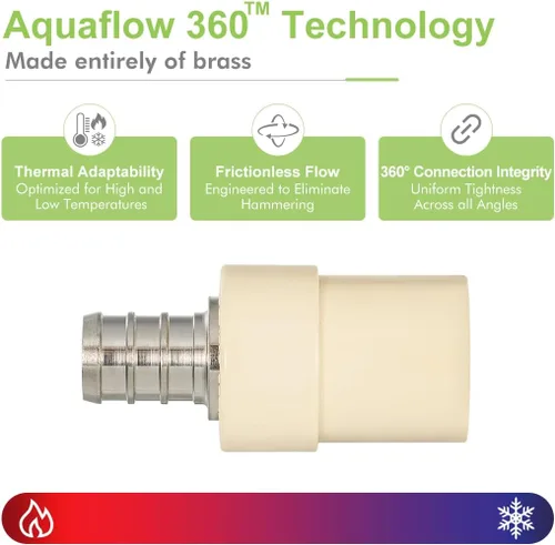 Vista 6 de Paquete de 2 adaptadores de transición de CPVC de 1/2 pulgada Pex x 1/2 pulgadas, accesorios PEX de latón resistente para conexión de tubería PEX-B