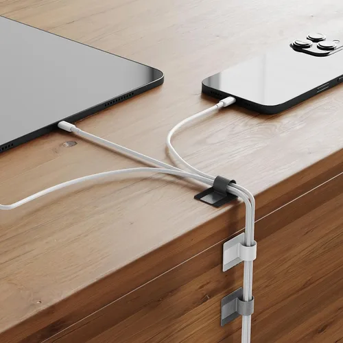 Vista 3 de NiHome 50 organizadores de cables, bridas autoadhesivas de gancho y bucle para gestión de cables, soportes de cables reutilizables para el hogar