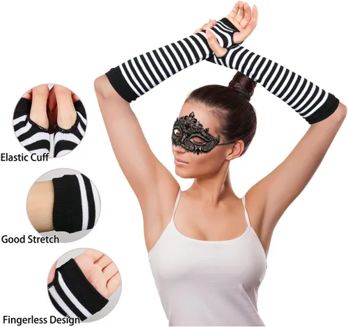 Vista 6 de Benefeet Sox Calcetines altos hasta el muslo a rayas para mujeres y niñas, calcetines altos por encima de la rodilla, calentador de piernas, brazos