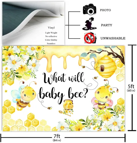 Vista 2 de Avezano Fondo de revelación de género de abeja con diseño de girasol What Will Baby Bee Gender Reveal Party Decor Photography Background (7 x 5 pies)