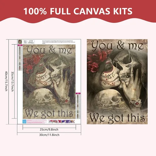 Vista 2 de SENQAO Kits de pintura de diamantes de calavera para adultos, amantes del cráneo de Halloween, bricolaje 5D pinturas de diamantes por números