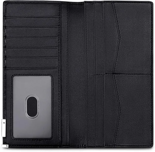 Vista 6 de Huztencor Carteras largas para hombre, billetera plegable de cuero con bloqueo RFID y cremallera, Cartera RFID