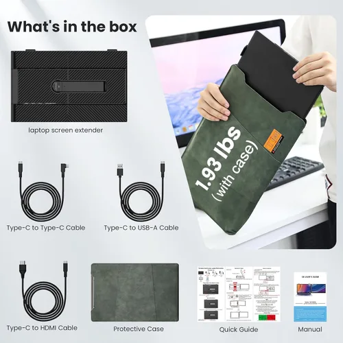 Vista 8 de Extensor de pantalla para laptop, 14 pulgadas, ultrafino y ligero, monitor de viaje portátil FHD de 1080P, Plug & Play, monitor extendido portátil