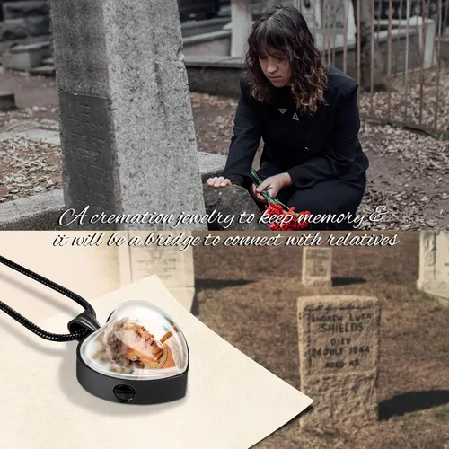 Vista 3 de Bivei Collar de urna para cenizas, collar personalizado de cenizas de recuerdo fotográfico, joyería de cremación para cenizas para mujeres y hombres