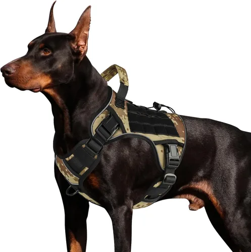 Vista 19 de WINGOIN Arnés táctico negro para perros pequeños, arnés resistente sin tirones con asa, arnés militar reflectante ajustable K9 para mascotas