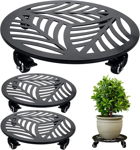Vista 25 de 1 paquete de 30 cm de gran organizador de plantas de metal con 3 ruedas de PU metálicas, soporte rodante para plantas con ruedas para interiores