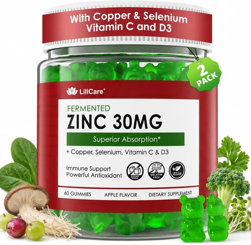 Vista 9 de Gomitas de zinc + cobre, selenio, vitamina C y D3, suplementos de zinc fermentado para mujeres y hombres con saúco para el apoyo inmunológico