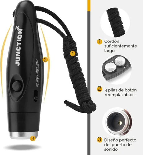 Vista 5 de UNIWA Silbato electrónico, silbato operado por batería ajustable con 3 sonidos de silbato diferentes y fuertes con cordón, silbatos electrónicos
