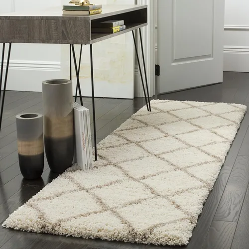 Vista 115 de SAFAVIEH Hudson Shag Collection - Alfombra decorativa de 2 x 3 pies, color beige y marfil, diseño moderno de enrejado, no desprende pelusa