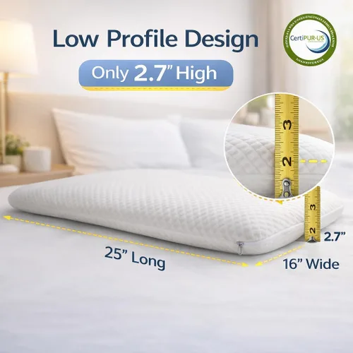 Vista 2 de DLIGHT BD Almohada ultra delgada de espuma viscoelástica con infusión de gel para dormir de 2.7 pulgadas, diseño ultrafino y plano para personas que