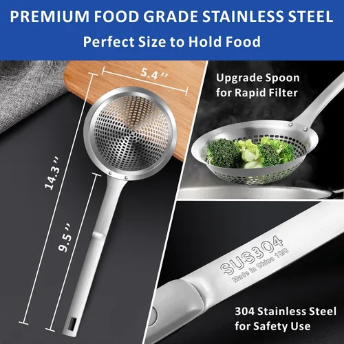 Vista 2 de Yimi Skimmer Cucharón Ranurado, Acero Inoxidable 304 Duradero para Cocinar Freír Colador, Cuchara Grande Antioxidante Colador de Cocina