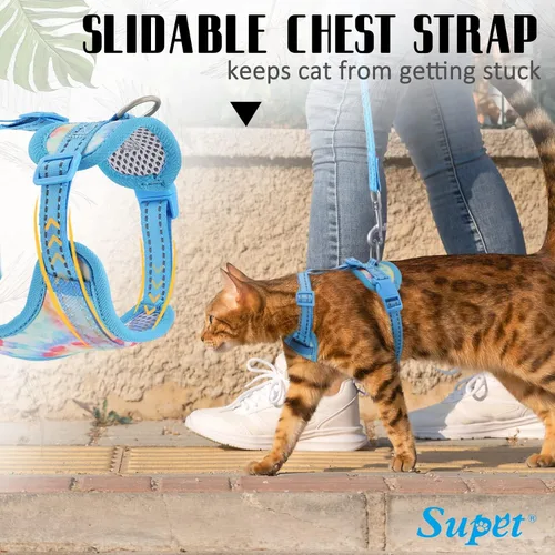 Vista 3 de Supet Arnés y correa para gatos a prueba de escape para caminar, chaleco ajustable para gatos y correa para perros grandes y pequeños 2-Rosa