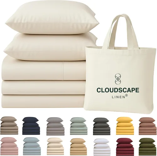 Vista 45 de Cloud Scape Linen - Juego de sábanas de 100% algodón egipcio, tamaño individual, juego de ropa de cama de lujo de 3 piezas, 400 hilos, calidad