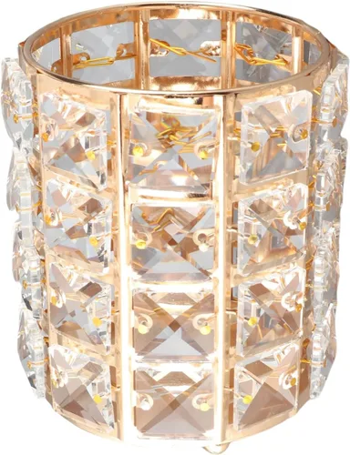 Vista 8 de Crystal Makeup Brush Holder, European Style Rounded Glass Cosmetic Organizer,for Vanity,Elegant & Durable Makeup Brush Organizer (Gold)