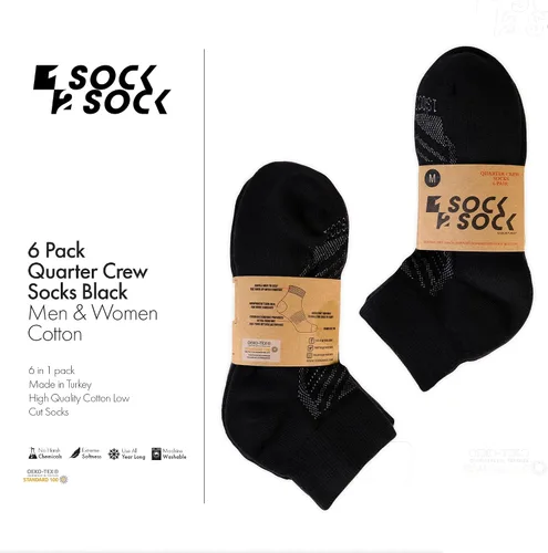 Vista 4 de 1SOCK2SOCK Paquete de 6 calcetines deportivos de algodón para hombres y mujeres, de algodón, corte bajo, calcetines para correr Negro