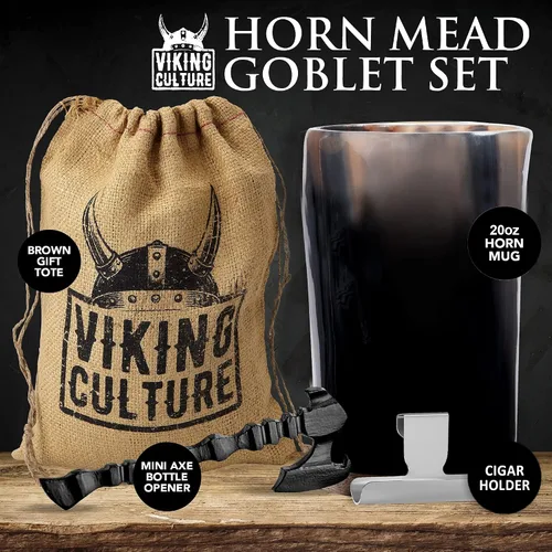 Vista 3 de Viking Culture Horn Mead Cup - Vaso de bebida de inspiración nórdica Copa hecha a mano para vino Beer Ale – Regalo seguro y único con abrebotellas