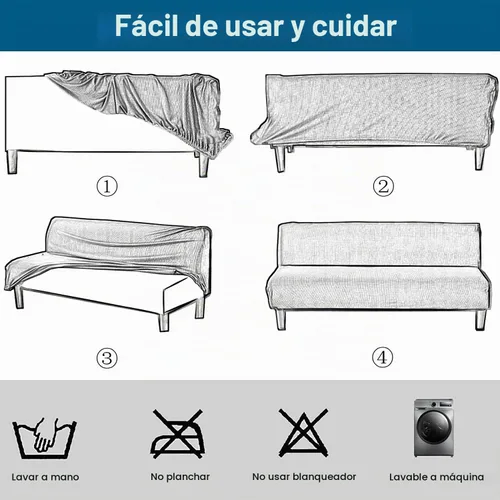 Vista 6 de WOMACO Funda Elástica para Futón Fundas para Sofá Cama Tamaño Full Twin Queen Negro Sin Brazos Protector de Sofá Loveseat con Fondo Elástico
