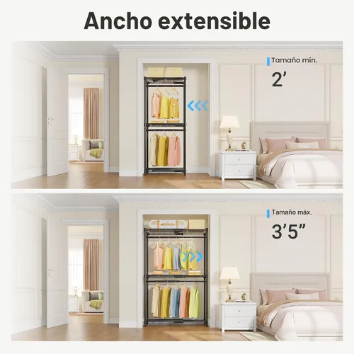 Vista 2 de VIPEK X1 - Perchero de ropa expandible resistente, ajustable de 2' a 3'5", con estantes ajustables y varillas para colgar, perchero de metal