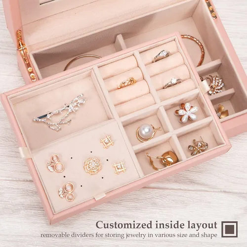 Vista 2 de LANDICI Organizador de joyas para mujeres y adolescentes, estuche grande de almacenamiento de joyas con espejo y bandeja extraíble de 2 capas