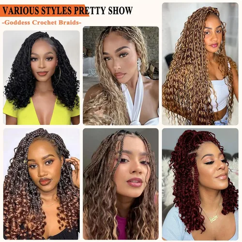 Vista 6 de Flagship 9 Paquetes Goddess Box Braids Cabello de Ganchillo para Mujeres Negras - 10 Pulgadas Pre-enrollado con Puntas Rizadas, Estilo Bohemio 1b