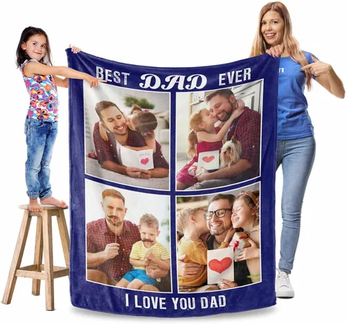 Vista 17 de Manta personalizada para el Día del Padre, regalos para papá, mantas personalizadas con fotos, mantas personalizadas de collage de fotos, manta suave
