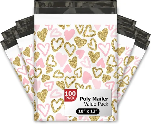 Vista 17 de 100 sobres de polietileno de diseño de corazones que se desvanecen para el día de San Valentín, impermeables, autosellantes, resistentes a