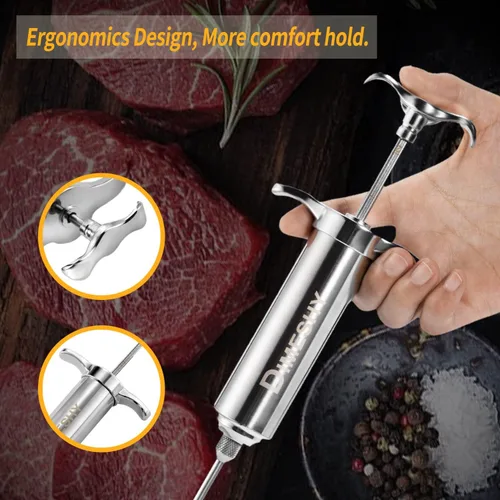 Vista 2 de Kit de inyector de carne de acero inoxidable 304 resistente con barril de gran capacidad de 2 onzas con 3 agujas comerciales de adobo