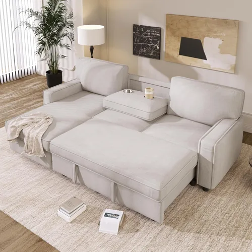 Vista 37 de Sofá modular moderno en forma de U de 115 pulgadas, juego de sofás tapizados grandes con asiento de almacenamiento, sofá cama convertible con diván