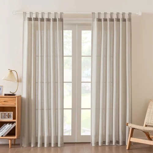 Vista 17 de FantasDecor Cortinas de lino de 63 pulgadas de largo, 2 paneles con pestañas superiores para sala de estar/dormitorio, cortinas texturizadas de lino