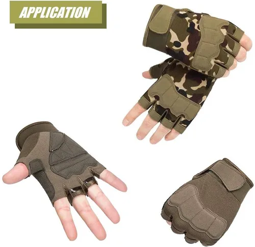 Vista 5 de HYCOPROT Guantes tácticos sin dedos, protectores de nudillos, transpirables, ligeros, para exteriores, militares, para tiro, caza, motociclismo